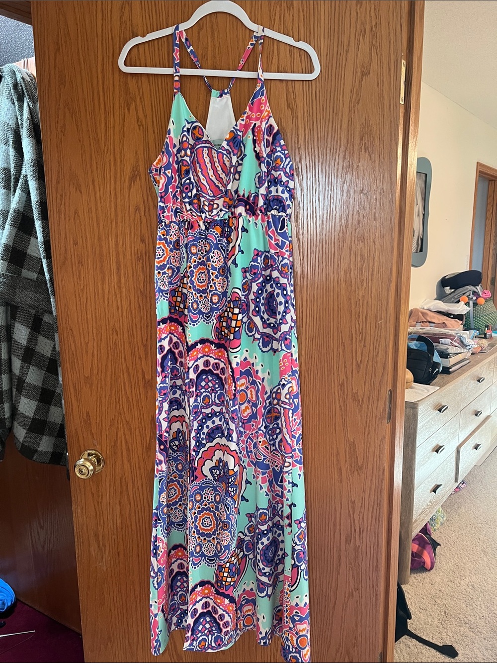 Judith March Mint, Purple & Coral Boho Maxi Dress